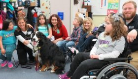 Books & Barks contest winner, Ellie Rose and the students she reads to at Peterson Elementary in Naperville, Illinois.